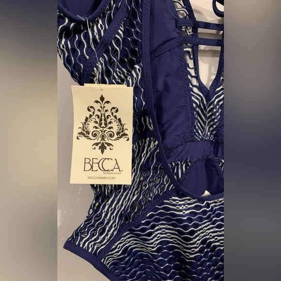 NWT, BECCA- "Color Play Mesh One Piece Swimsuit" in Navy/White, Sz Large - Picture 6 of 10